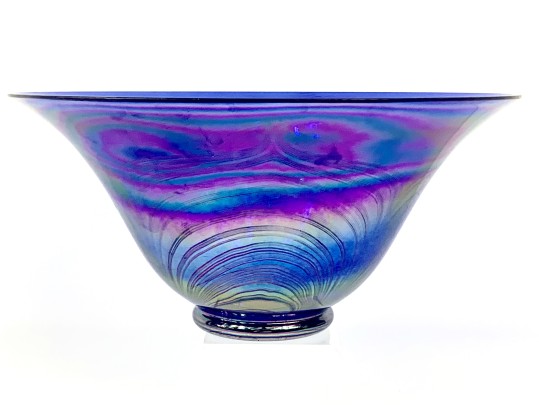 Cobalt Blue Pulled Feather Art Glass Bowl