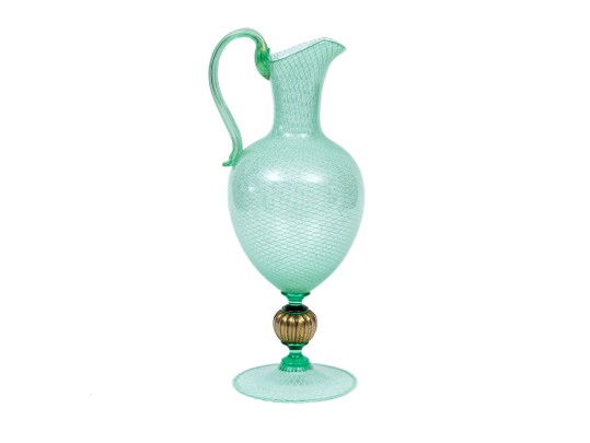 Murano Green And White Net Pattern Tall Pitcher 