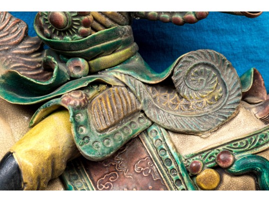 Vintage Chinese Sancai Glazed Ceramic Roof Tile, Ca. 1935
