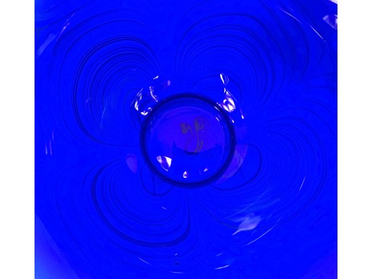 Cobalt Blue Pulled Feather Art Glass Bowl