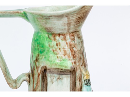 Collection Of 2 English Hand Painted Polychrome Finished Ceramic Water Pitchers