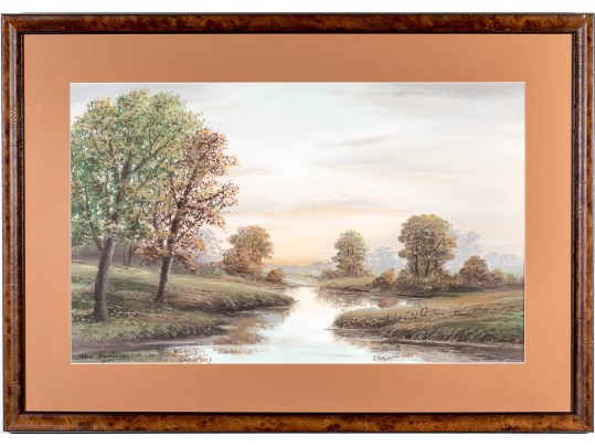 Allen Fontaine (American, 1861-1962) Watercolor, River Landscape At Dawn