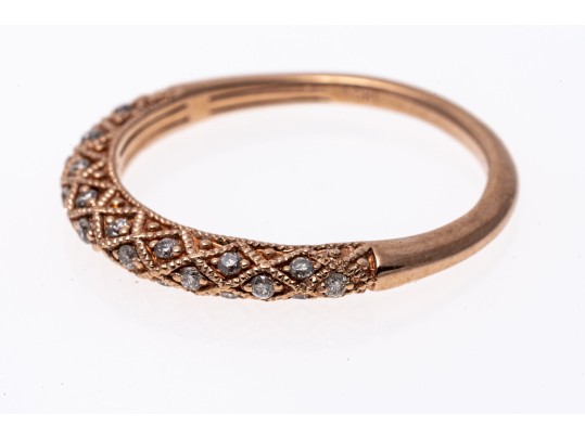 10k Rose Gold Lovely Argyle Motif Diamond Band Ring, Size 7