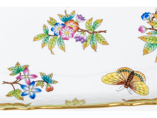 Small Herend Queen Victoria Hand Painted Porcelain Twin Handled Tray  