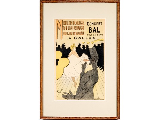 Small Scale Framed Toulouse Lautrec Lithograph Poster, Moulin Rouge Concert Bal, La Goulue