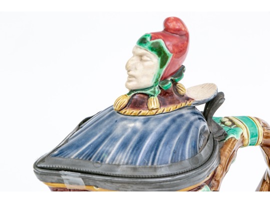 Minton Majolica Carafe With Figural Relief Decoration 