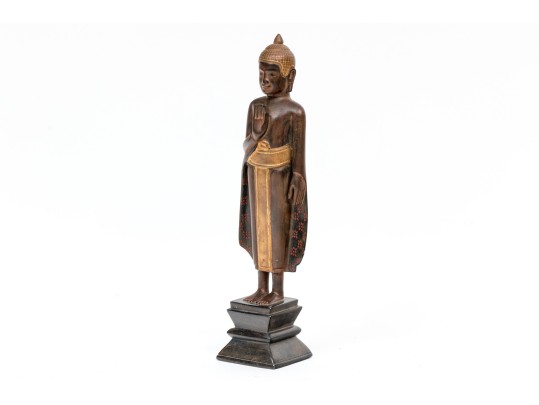 Thai Carved And Paint Finished Wooden Buddha