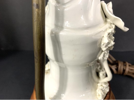 Unusual Vintage Signed Chinese Porcelain Guanyin Blanc De Chine Figure Mounted As A Lamp