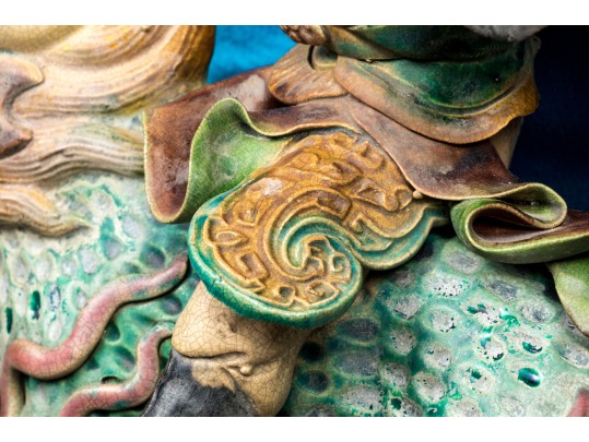 Vintage Chinese Sancai Glazed Figural Pottery Roof Tiles, Ca. 1935