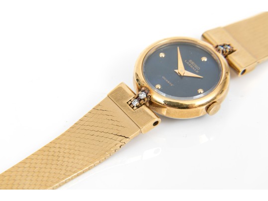 Seiko Lasalle Small Gold Tone Quartz Wristwatch, Blue Dial, Bracelet