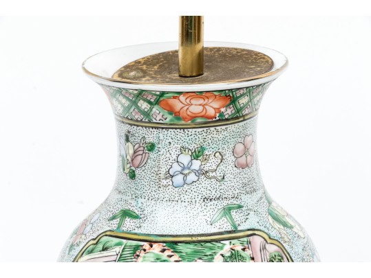 Pair Of Chinese Famille Verte Porcelain Vases, Mounted As Table Lamps