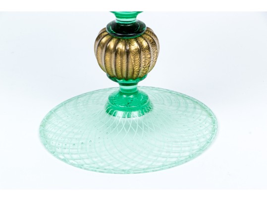 Murano Green And White Net Pattern Tall Pitcher 