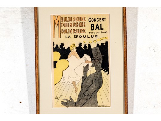Small Scale Framed Toulouse Lautrec Lithograph Poster, Moulin Rouge Concert Bal, La Goulue