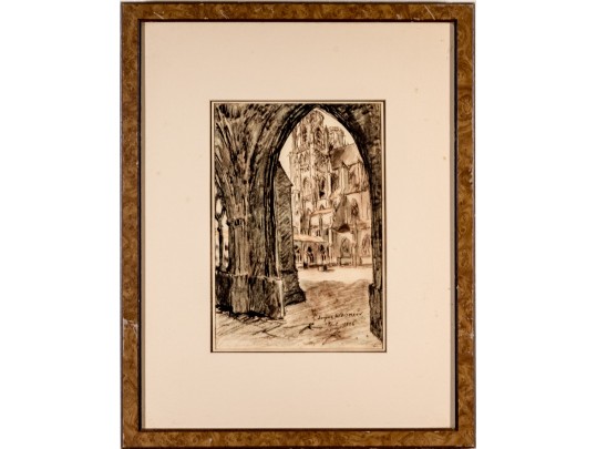 Jacques Weismann (France, 1878-1962) Graphite Drawing On Paper,, View Of A Cathedral 