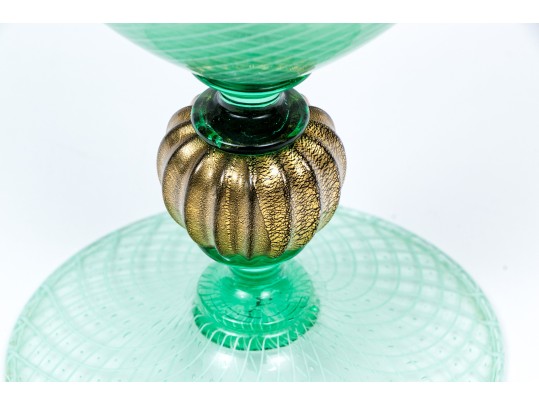 Murano Green And White Net Pattern Tall Pitcher 