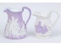 Two Antique English Earthenware Relief Pitchers