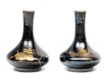 Antique Qing Dynasty Chinese Pair Of Glazed And Gilt Finished Porcelain Bottle Vases