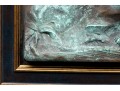 Vintage High Relief Bronze Plaque, Lions In A Landscape