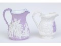 Two Antique English Earthenware Relief Pitchers