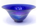 Cobalt Blue Pulled Feather Art Glass Bowl
