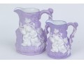 Set Of 2 Antique, English Samuel Alcock & Co. Parian Lilac Ground Water Pitchers