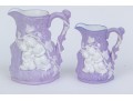 Set Of 2 Antique, English Samuel Alcock & Co. Parian Lilac Ground Water Pitchers