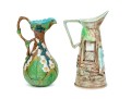 Collection Of 2 English Hand Painted Polychrome Finished Ceramic Water Pitchers