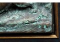 Vintage High Relief Bronze Plaque, Lions In A Landscape