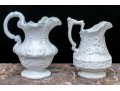 Fantastic, Antique Group Of 2 Antique, Salt Glazed Parion Ware Water Pitchers