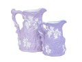 Set Of 2 Antique, English Samuel Alcock & Co. Parian Lilac Ground Water Pitchers