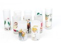 Set Of 10 Vintage Paint Decorated Christmas Theme Glasses