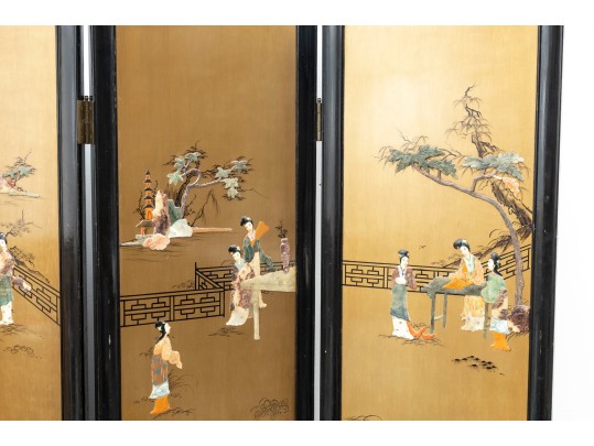 Mid-20th Century Chinese Semi-precious Stone Four Panel Floor Screen