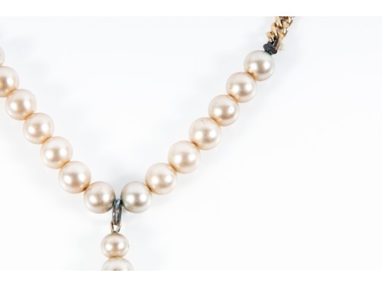 Brass Plated Pearl Teardrop Necklace 