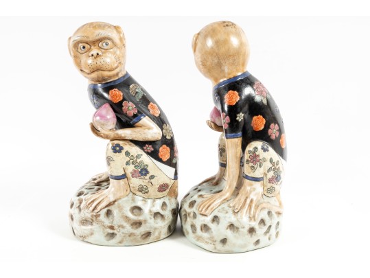 Vintage Hand-Painted Porcelain Monkey Statues 
