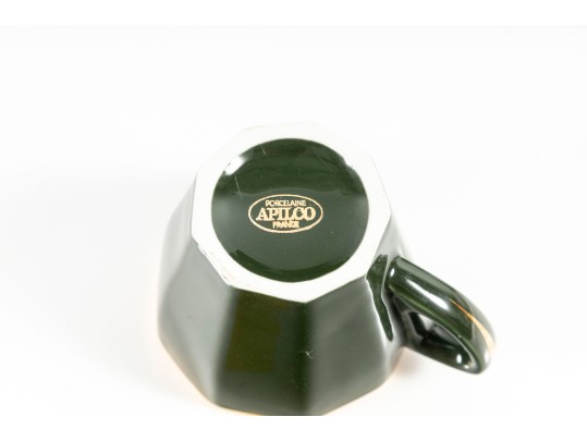 Apilco French Porcelain Bistroware Green & Gold Coffee & Tea Set