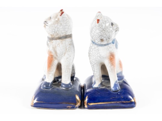 Staffordshire Style English Pottery Miniature Cat Bookends 