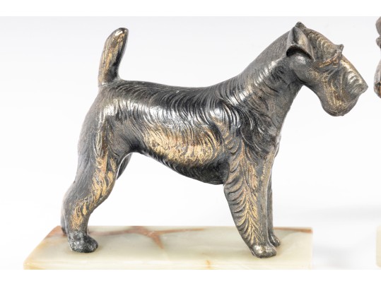 Decorative Onyx-Mounted Brass Scottish Terrier Sculptures 