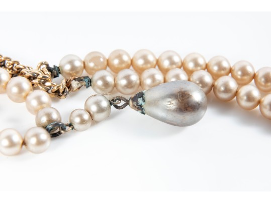 Brass Plated Pearl Teardrop Necklace 