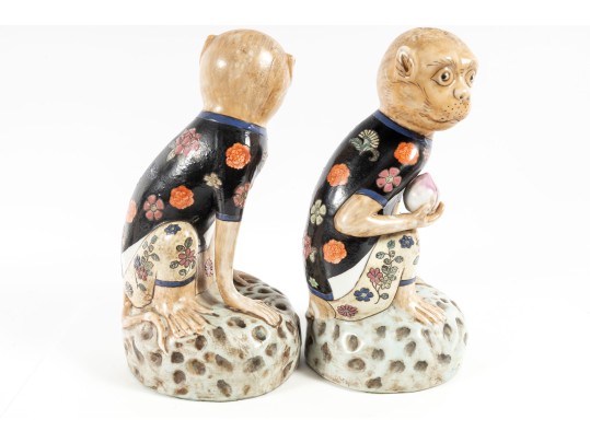 Vintage Hand-Painted Porcelain Monkey Statues 