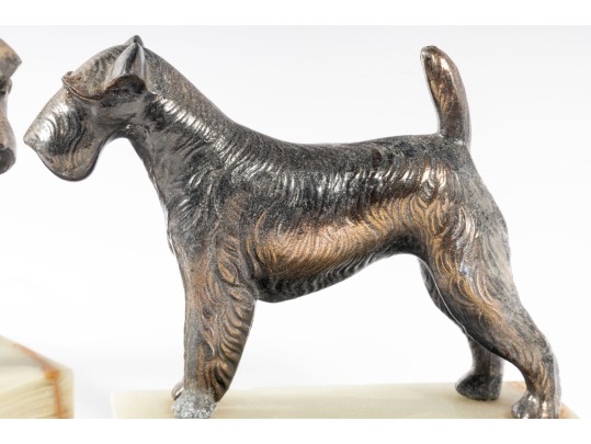 Decorative Onyx-Mounted Brass Scottish Terrier Sculptures 