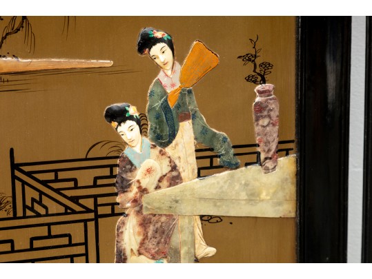 Mid-20th Century Chinese Semi-precious Stone Four Panel Floor Screen