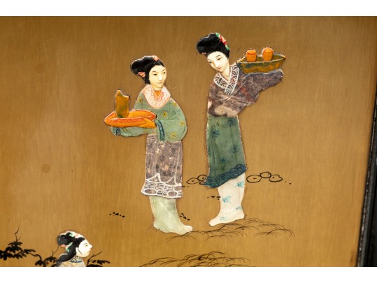 Mid-20th Century Chinese Semi-precious Stone Four Panel Floor Screen