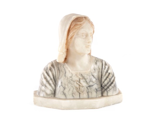 Small Jeanne D'arc Alabaster Bust Sculpture 