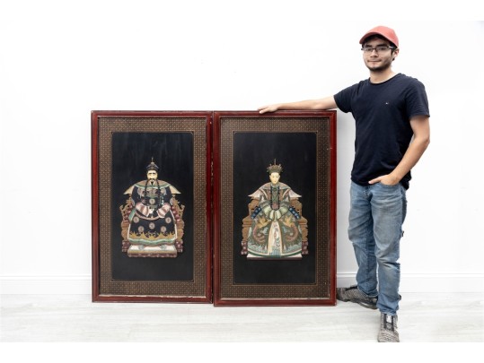 Pair Of Vintage Asian Quing Dynasty-Style Soapstone Royalty Wall Plaques
