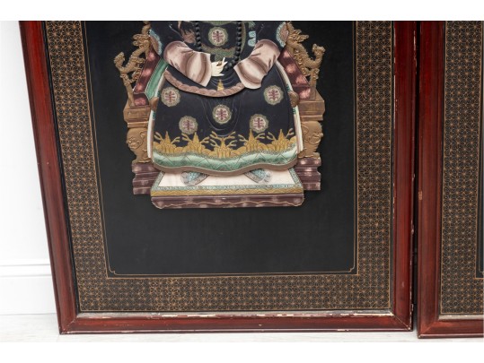 Pair Of Vintage Asian Quing Dynasty-Style Soapstone Royalty Wall Plaques