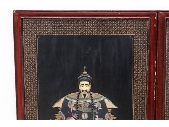 Pair Of Vintage Asian Quing Dynasty-Style Soapstone Royalty Wall Plaques