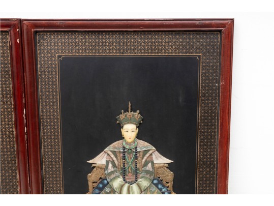 Pair Of Vintage Asian Quing Dynasty-Style Soapstone Royalty Wall Plaques