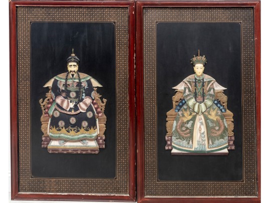 Pair Of Vintage Asian Quing Dynasty-Style Soapstone Royalty Wall Plaques
