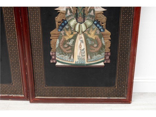 Pair Of Vintage Asian Quing Dynasty-Style Soapstone Royalty Wall Plaques