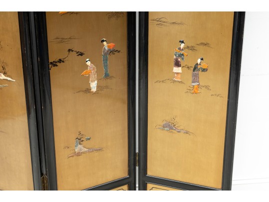 Mid-20th Century Chinese Semi-precious Stone Four Panel Floor Screen